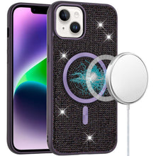 For iPhone 13/14 Case Magnetic Circle Full Bling Dazzle Cover + Tempered Glass