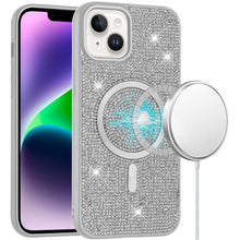 For iPhone 13/14 Case Magnetic Circle Full Bling Dazzle Cover + Tempered Glass