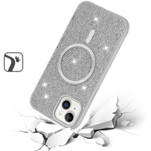 For iPhone 13/14 Case Magnetic Circle Full Bling Dazzle Cover + Tempered Glass