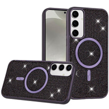 For Samsung S25/S24 Case Magnetic Circle Full Bling Dazzle + Tempered Glass