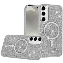 For Samsung S25/S24 Case Magnetic Circle Full Bling Dazzle + Tempered Glass