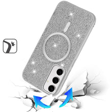 For Samsung S25/S24 Case Magnetic Circle Full Bling Dazzle + Tempered Glass