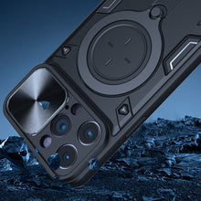 For iPhone 11 6.1 in. Case Magnetic Circle Stand Rear Lens Slide +Tempered Glass