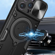 For iPhone 11 6.1 in. Case Magnetic Circle Stand Rear Lens Slide +Tempered Glass