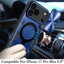 For iPhone 17 Pro Max Case Magnetic Circle Stand Sliding Cover + Tempered Glass