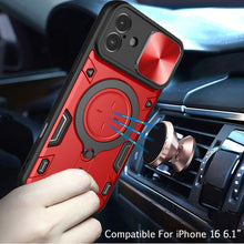 For iPhone 16 6.1inch Case Magnetic Circle Ring Lens Protection + Tempered Glass