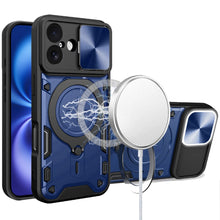 For iPhone 17 Case Magnetic Circle Stand Sliding Lens Cover + Tempered Glass