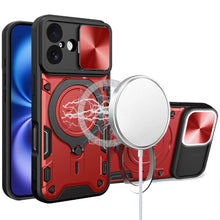 For iPhone 17 Case Magnetic Circle Stand Sliding Lens Cover + Tempered Glass