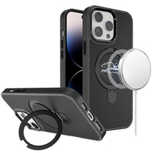 For iPhone 14 PRO MAX 6.7 in. Case Carbon Fiber Print Magnetic Circle Ring Stand
