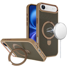 For iPhone Air Case Carbon Fiber Print Metal Stand Magnetic + Tempered Glass