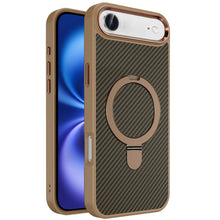 For iPhone Air Case Carbon Fiber Print Metal Stand Magnetic + Tempered Glass