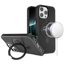 For iPhone 16 PRO MAX Case Carbon Fiber Print Ring Stand Circle + Tempered Glass