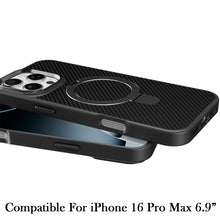 For iPhone 16 PRO MAX Case Carbon Fiber Print Ring Stand Circle + Tempered Glass