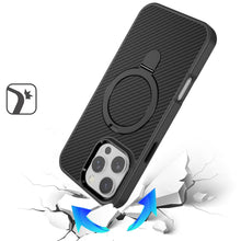 For iPhone 16 PRO MAX Case Carbon Fiber Print Ring Stand Circle + Tempered Glass