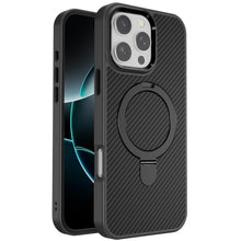 For iPhone 16 PRO MAX Case Carbon Fiber Print Ring Stand Circle + Tempered Glass