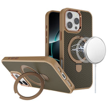 For iPhone 16 PRO MAX Case Carbon Fiber Print Ring Stand Circle + Tempered Glass