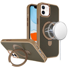 For iPhone 11 6.1 in. Case Carbon Fiber Print Ring Stand Circle + Tempered Glass