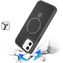 For iPhone 12/12 Pro Case Carbon Fiber Print Ring Stand Circle + Tempered Glass