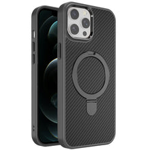 For iPhone 12 Pro Max Case Carbon Fiber Print Ring Stand Circle + Tempered Glass