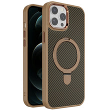 For iPhone 12 Pro Max Case Carbon Fiber Print Ring Stand Circle + Tempered Glass