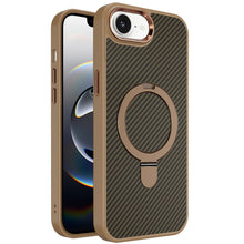 For iPhone 16e Case Carbon Fiber Print Metal Ring Stand Circle + Tempered Glass