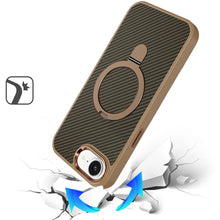 For iPhone 16e Case Carbon Fiber Print Metal Ring Stand Circle + Tempered Glass