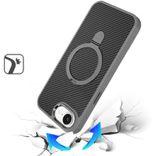 For iPhone 16e Case Carbon Fiber Print Metal Ring Stand Circle + Tempered Glass