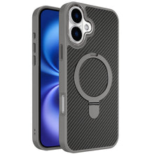 For iPhone 17 Case Carbon Fiber Print with Metal Stand Magnetic + Tempered Glass