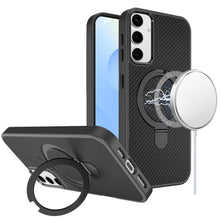 For Samsung S25/S24 Case Carbon Fiber Print Ring Stand Circle + Tempered Glass