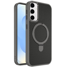 For Samsung S25/S24 Case Carbon Fiber Print Ring Stand Circle + Tempered Glass