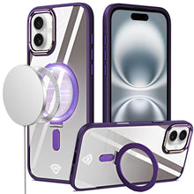 For iPhone 16 Plus 6.7in Case Magnetic Circle RingStand Chrome + Tempered Glass
