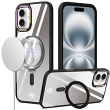 For iPhone 16 6.1inch Case Magnetic Circle RingStand Chrome + Tempered Glass