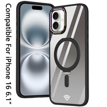 For iPhone 16 6.1inch Case Magnetic Circle RingStand Chrome + Tempered Glass