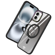 For iPhone 16 6.1inch Case Magnetic Circle RingStand Chrome + Tempered Glass