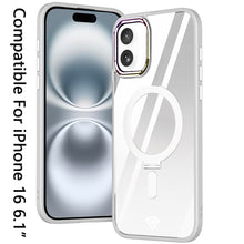 For iPhone 16 6.1inch Case Magnetic Circle RingStand Chrome + Tempered Glass