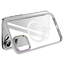 For iPhone 16 6.1inch Case Magnetic Circle RingStand Chrome + Tempered Glass