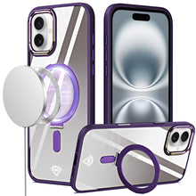 For iPhone 16 6.1inch Case Magnetic Circle RingStand Chrome + Tempered Glass