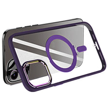 For iPhone 16 6.1inch Case Magnetic Circle RingStand Chrome + Tempered Glass