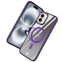 For iPhone 16 6.1inch Case Magnetic Circle RingStand Chrome + Tempered Glass