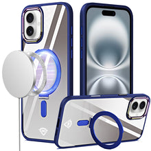 For iPhone 16 6.1inch Case Magnetic Circle RingStand Chrome + Tempered Glass