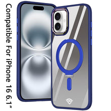 For iPhone 16 6.1inch Case Magnetic Circle RingStand Chrome + Tempered Glass