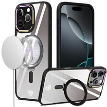 For iPhone 16 Pro 6.3in Case Magnetic Circle RingStand Chrome + Tempered Glass
