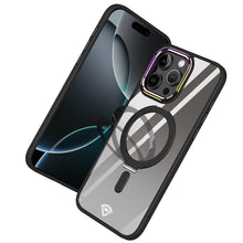 For iPhone 16 Pro 6.3in Case Magnetic Circle RingStand Chrome + Tempered Glass