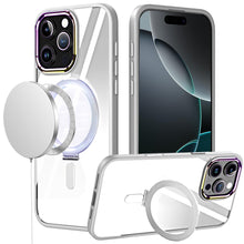 For iPhone 16 Pro 6.3in Case Magnetic Circle RingStand Chrome + Tempered Glass