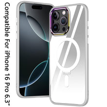 For iPhone 16 Pro 6.3in Case Magnetic Circle RingStand Chrome + Tempered Glass