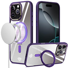 For iPhone 16 Pro 6.3in Case Magnetic Circle RingStand Chrome + Tempered Glass