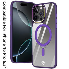 For iPhone 16 Pro 6.3in Case Magnetic Circle RingStand Chrome + Tempered Glass