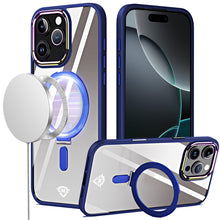 For iPhone 16 Pro 6.3in Case Magnetic Circle RingStand Chrome + Tempered Glass