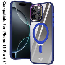 For iPhone 16 Pro 6.3in Case Magnetic Circle RingStand Chrome + Tempered Glass