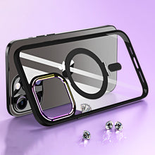 For iPhone 12 Pro Max Case Magnetic Circle Stand Chrome Clear + Tempered Glass